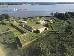 photo shows an aerial view of fort mifflin