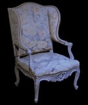 photo shows the legendary wingback style blue antique chair of Baleroy